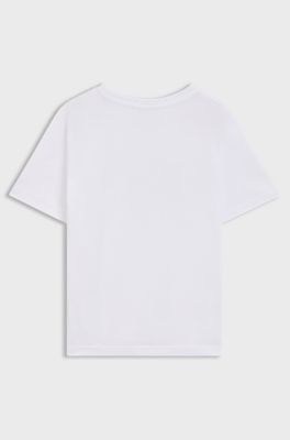 Camiseta para ni&ntilde;os en punto de algod&oacute;n con logo en contraste, Blanco