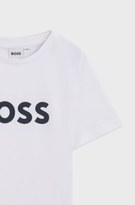 Camiseta para ni&ntilde;os en punto de algod&oacute;n con logo en contraste, Blanco