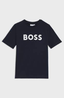 T-shirt en jersey de coton pour enfant, avec logo contrastant, Bleu fonc&eacute;