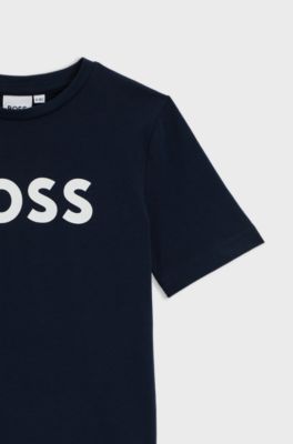 T-shirt en jersey de coton pour enfant, avec logo contrastant, Bleu fonc&eacute;