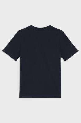 T-shirt en jersey de coton pour enfant, avec logo contrastant, Bleu fonc&eacute;