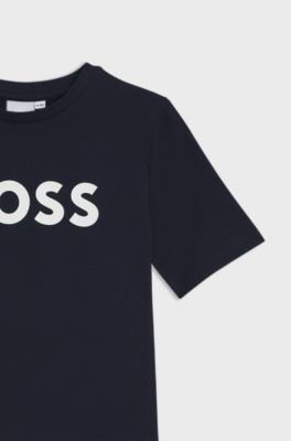 T-shirt en jersey de coton pour enfant, avec logo contrastant, Bleu fonc&eacute;