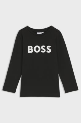 L&aring;ng&auml;rmad t-shirt f&ouml;r barn, i bomull med kontrastlogga, Svart