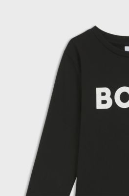 L&aring;ng&auml;rmad t-shirt f&ouml;r barn, i bomull med kontrastlogga, Svart