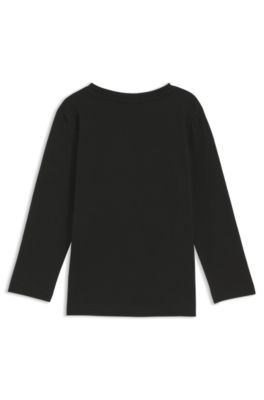 Maglia a maniche lunghe per bambini in cotone con logo a contrasto, Nero