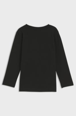 L&aring;ng&auml;rmad t-shirt f&ouml;r barn, i bomull med kontrastlogga, Svart