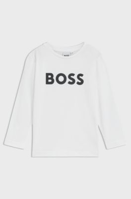 Maglia a maniche lunghe per bambini in cotone con logo a contrasto, Bianco
