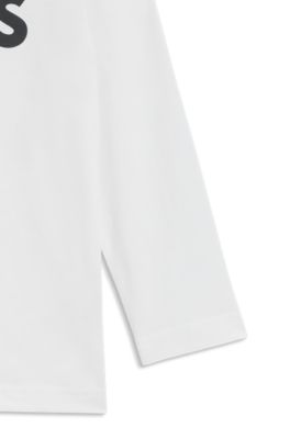 Maglia a maniche lunghe per bambini in cotone con logo a contrasto, Bianco
