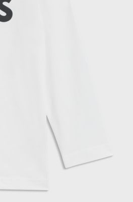 Maglia a maniche lunghe per bambini in cotone con logo a contrasto, Bianco