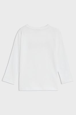 Kids' long-sleeved T-shirt in cotton with contrast logo, White