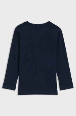 Maglia a maniche lunghe per bambini in cotone con logo a contrasto, Blu scuro