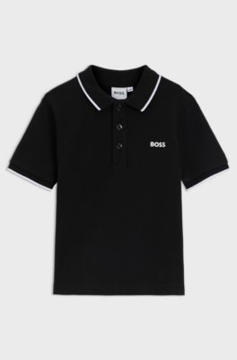 Kids' polo shirt in cotton piqu&eacute; with printed logo, Black