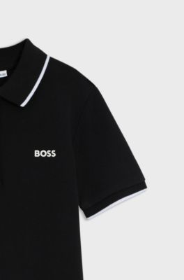 Polo de piqu&eacute; de algod&oacute;n con logo estampado para ni&ntilde;os, Negro