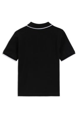 Polo per bambini in piqu&eacute; di cotone con logo stampato, Nero
