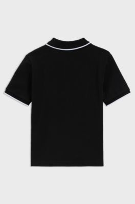 Polo de piqu&eacute; de algod&oacute;n con logo estampado para ni&ntilde;os, Negro