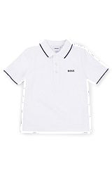 Kids' polo shirt in cotton piqué with printed logo, White