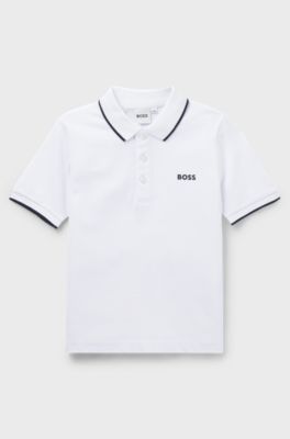Kids' polo shirt in cotton piqu&eacute; with printed logo, White
