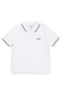 Polo en piqué de coton à logo imprimé pour enfant, Blanc