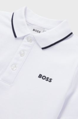 Kids' polo shirt in cotton piqu&eacute; with printed logo, White