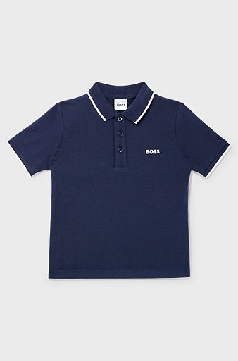 Kids' polo shirt in cotton piqué with printed logo, Dark Blue