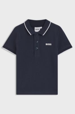 Kids' polo shirt in cotton piqu&eacute; with printed logo, Dark Blue
