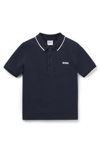 Kids-Poloshirt aus Baumwoll-Piqué mit Logo-Print, Dunkelblau