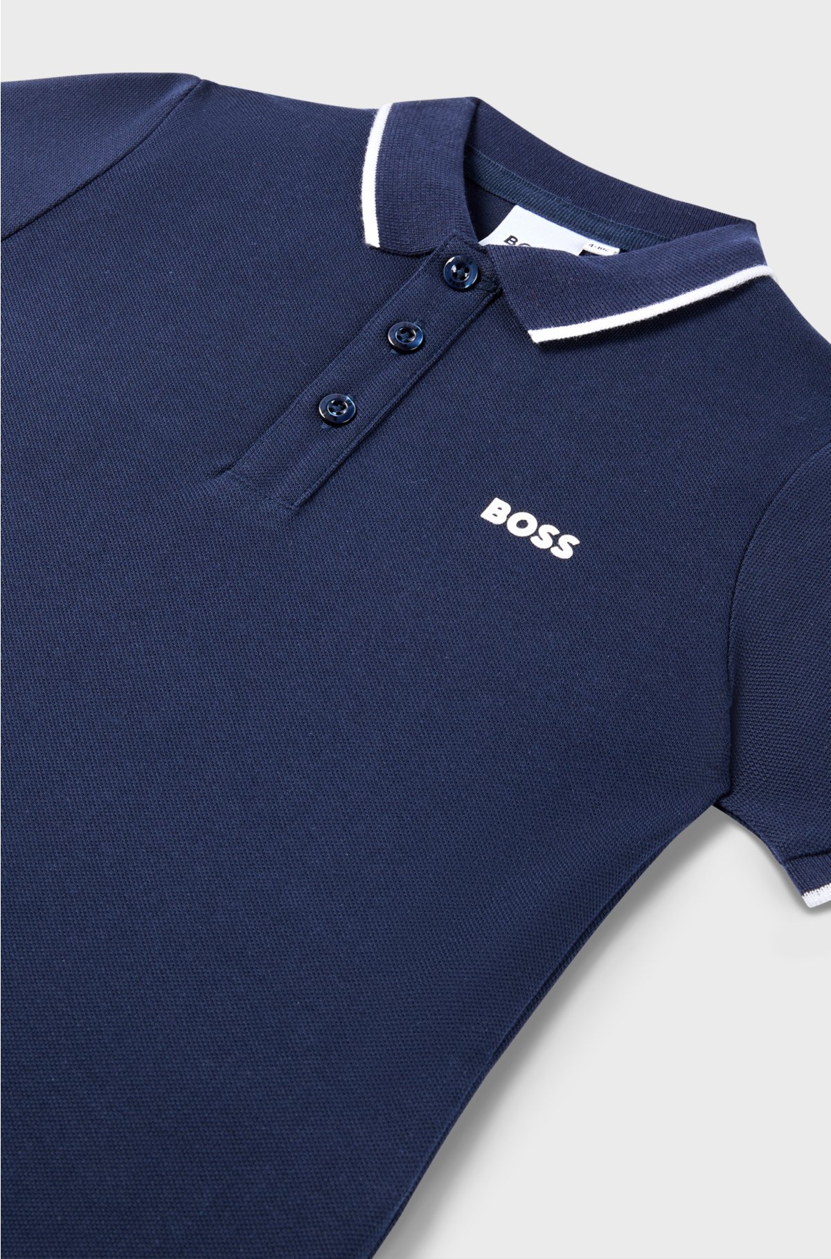 Kids' polo shirt in cotton piqué with printed logo, Dark Blue