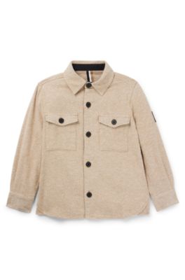 Kids' long-sleeved brushed-cotton shirt with logo badge, Light Beige
