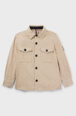 Kids' long-sleeved brushed-cotton shirt with logo badge, Light Beige
