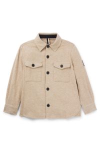 Chemise à manches longues en coton brossé avec badge logoté, Beige clair