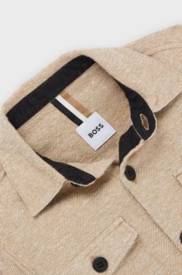 Kids' long-sleeved brushed-cotton shirt with logo badge, Light Beige