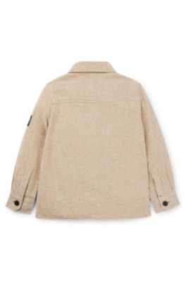 Kids' long-sleeved brushed-cotton shirt with logo badge, Light Beige