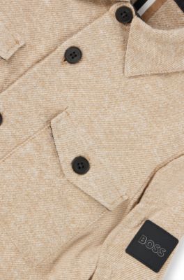 Kids' long-sleeved brushed-cotton shirt with logo badge, Light Beige