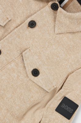 Kids' long-sleeved brushed-cotton shirt with logo badge, Light Beige