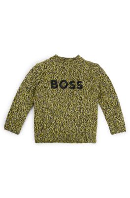 키즈 자수 로고 코튼 블렌드 스웨터, 다크 그린