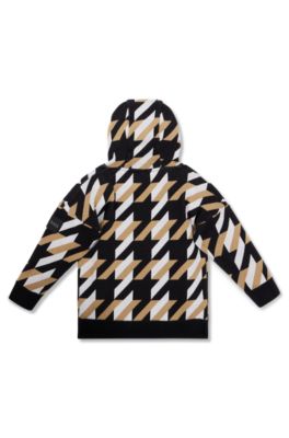 Kids-Hoodie mit charakteristischem Allover-Muster, Schwarz