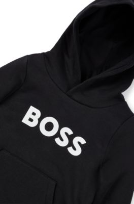 Kids' cotton-blend hoodie with contrast logo, Black