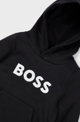 Kids' cotton-blend hoodie with contrast logo, Black