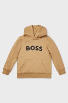 Kids' cotton-blend hoodie with contrast logo, Brown