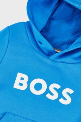 Kids' cotton-blend hoodie with contrast logo, Blue