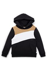 Kids' cotton-blend hoodie with signature-stripe detail, Black