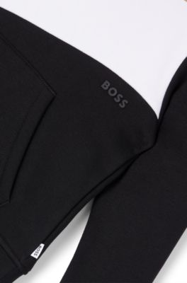 Kids' cotton-blend hoodie with signature-stripe detail, Black