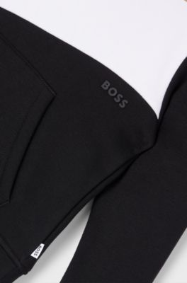 Kids' cotton-blend hoodie with signature-stripe detail, Black