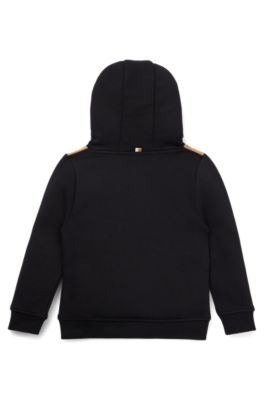 Kids' cotton-blend hoodie with signature-stripe detail, Black