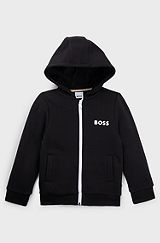 Kids' cotton-blend zip-up hoodie with logo print, Black