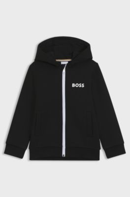 Kids' cotton-blend zip-up hoodie with logo print, Black