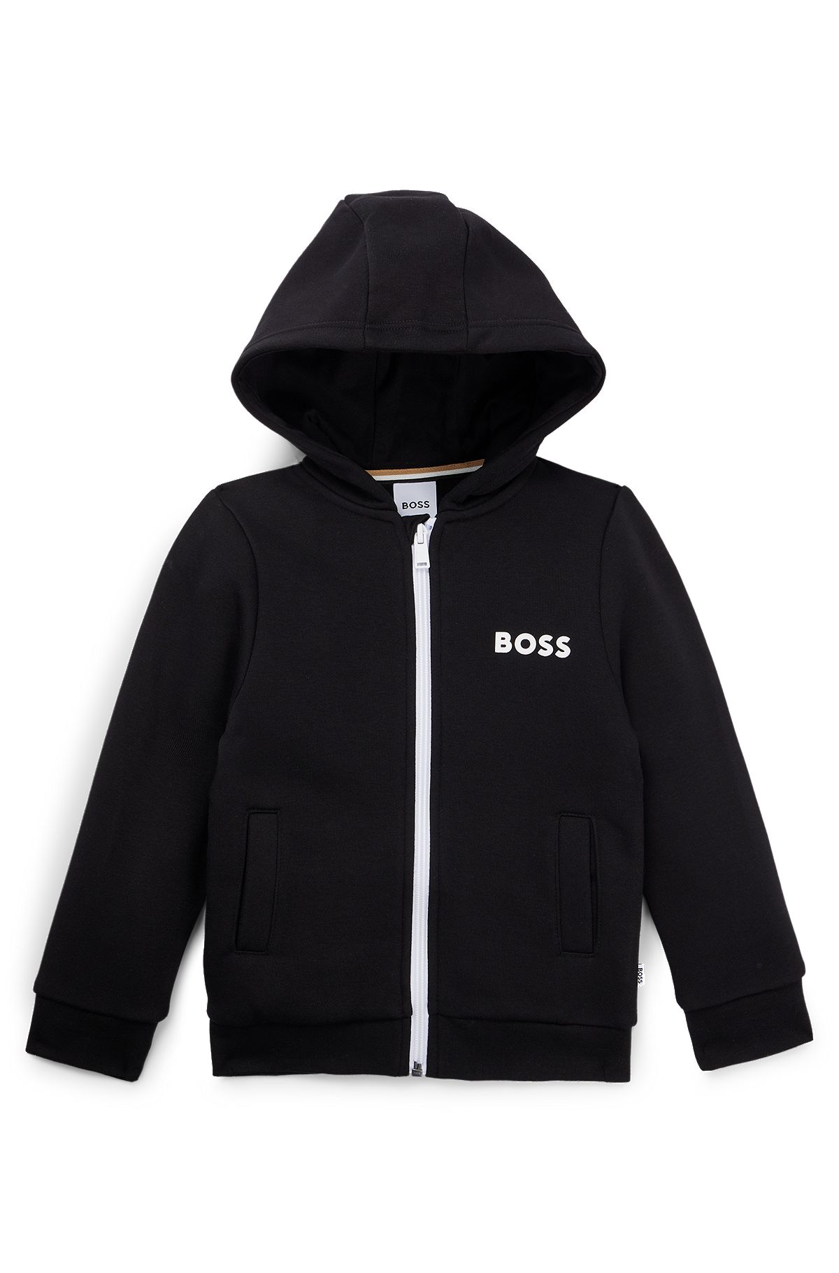 Kids' cotton-blend zip-up hoodie with logo print, Black