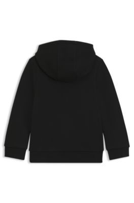 Sweat &agrave; capuche zipp&eacute; en coton m&eacute;lang&eacute; avec logo imprim&eacute;, Noir