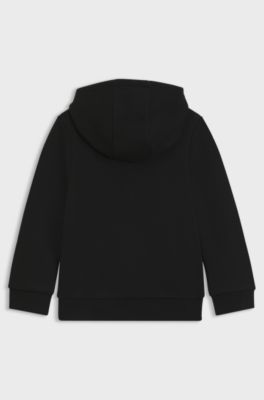 Kids' cotton-blend zip-up hoodie with logo print, Black