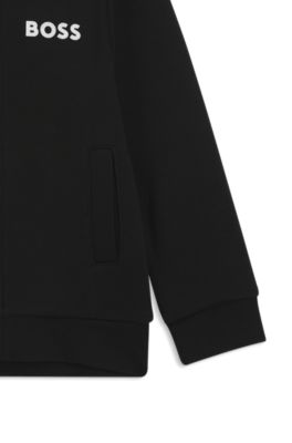 Sweat &agrave; capuche zipp&eacute; en coton m&eacute;lang&eacute; avec logo imprim&eacute;, Noir